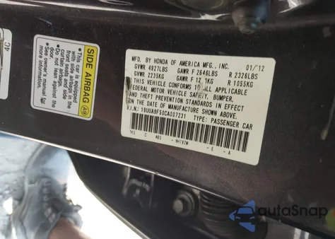 2012 Acura Tl 3.7 from USA, damaged, VIN 19UUA9F50CA007231